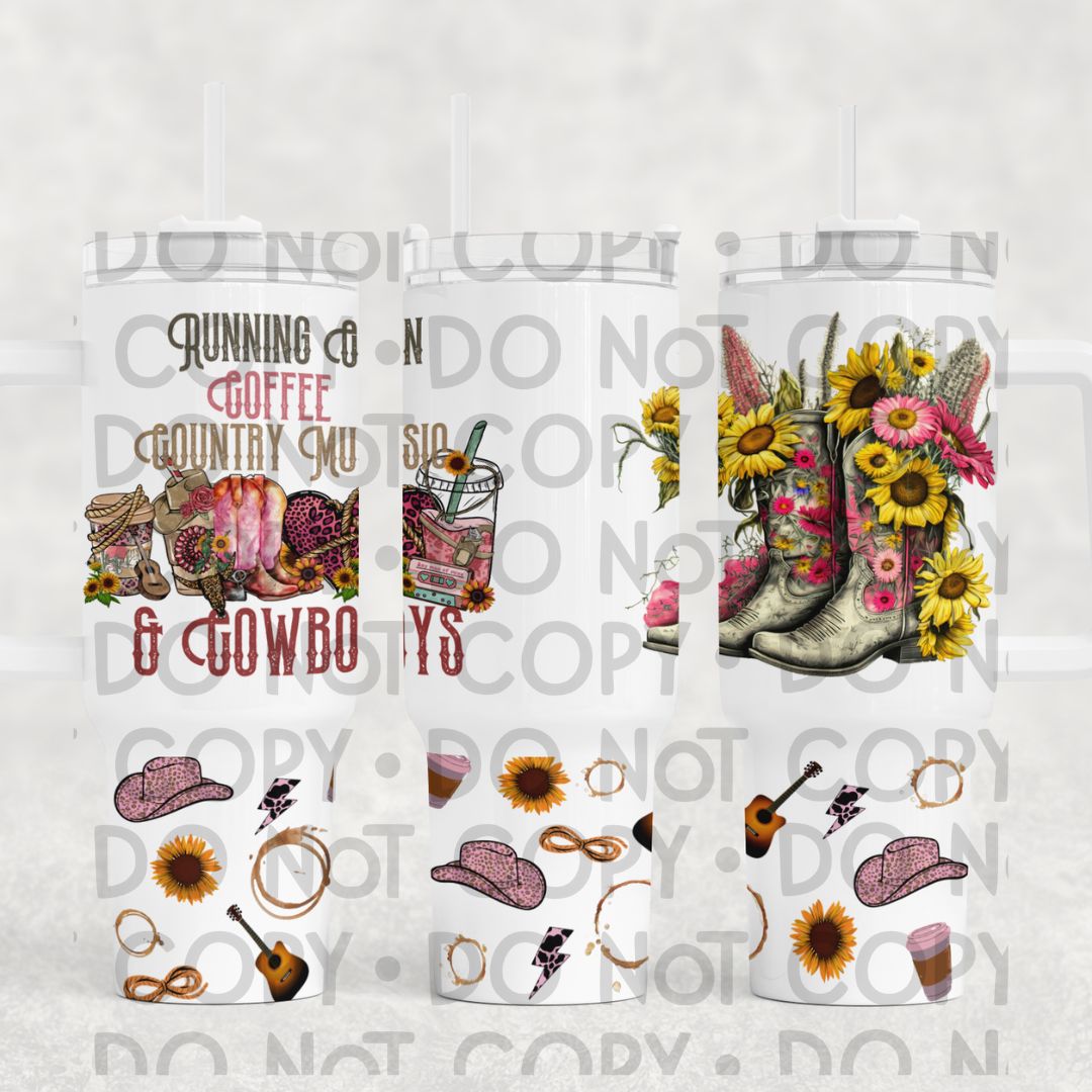 Coffee Country Music & Cowboys - 40oz UV DTF Wrap