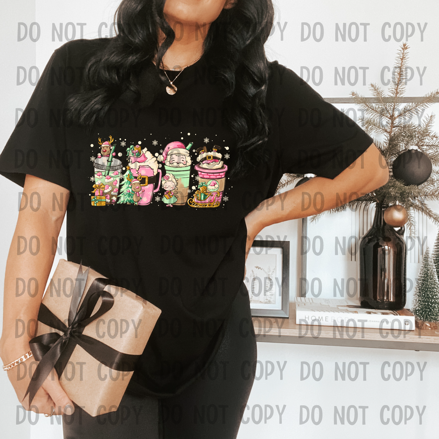 Pink Santa drinks - DTF