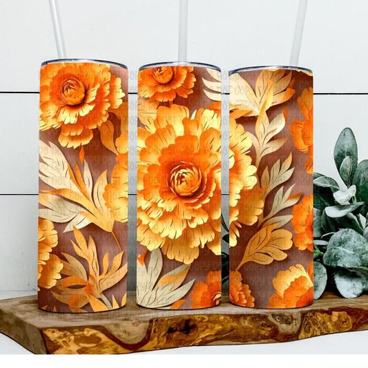 Orange Flowers - Sublimation 20oz Skinny Straight Wrap