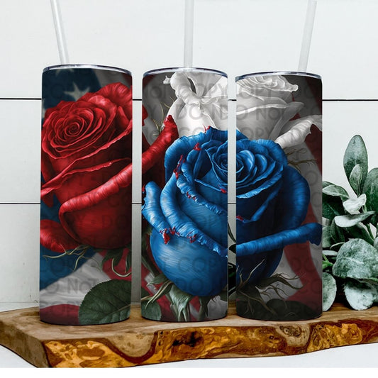 Patriotic Roses - Sublimation 20oz Tapered or Straight Wrap