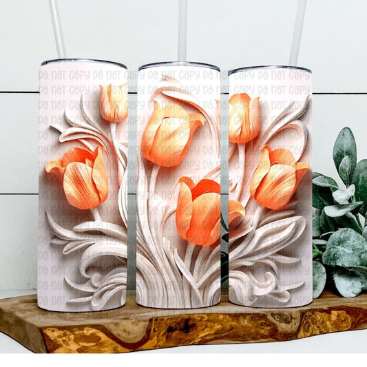 Orange Flowers - Sublimation 20oz Skinny Straight Wrap