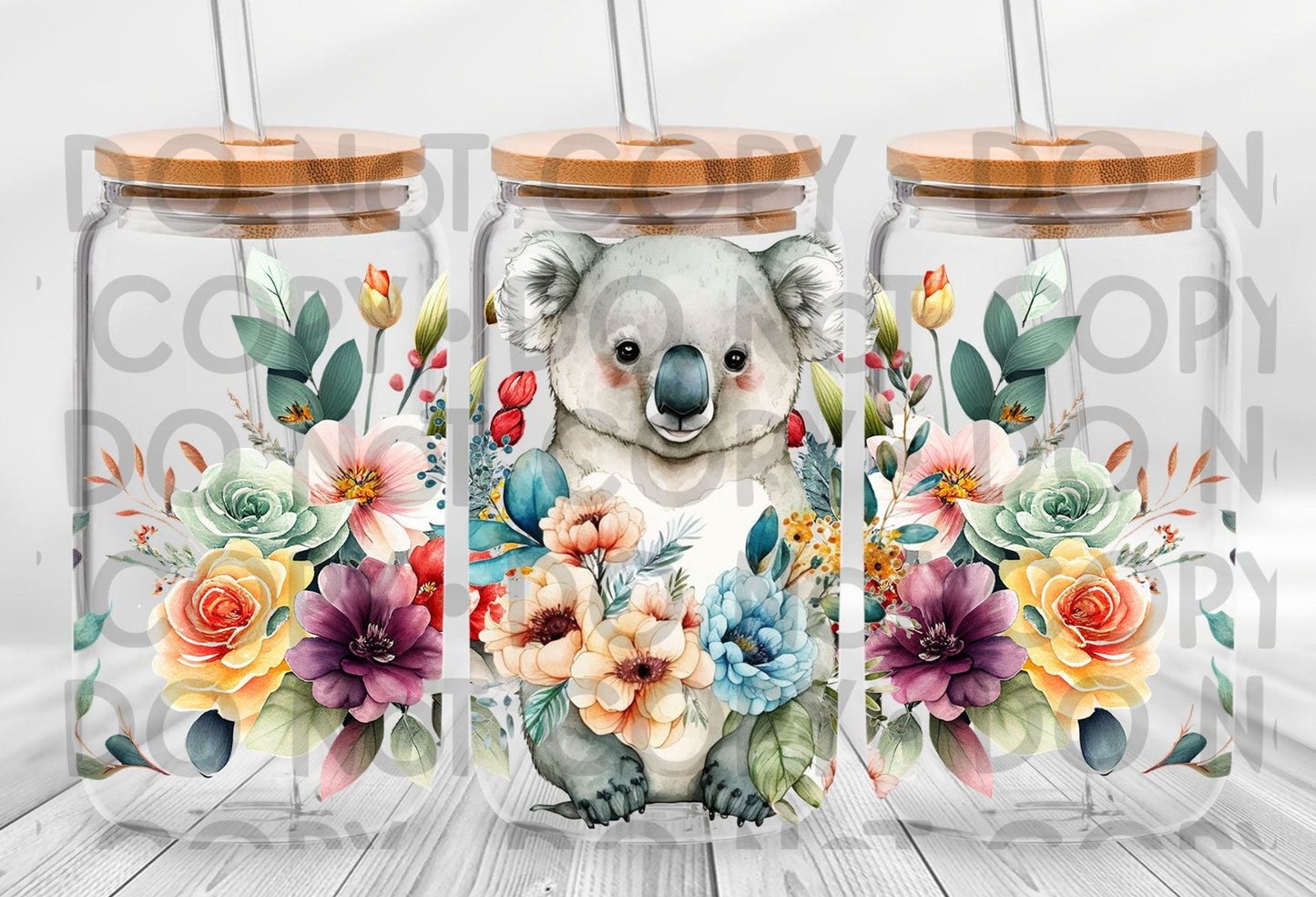 Floral Koala Wrap 16oz - UV DTF