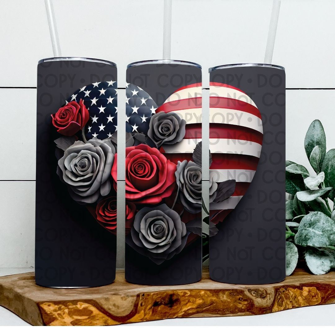 Floral Flag Heart - Sublimation 20oz Tapered or Straight Wrap