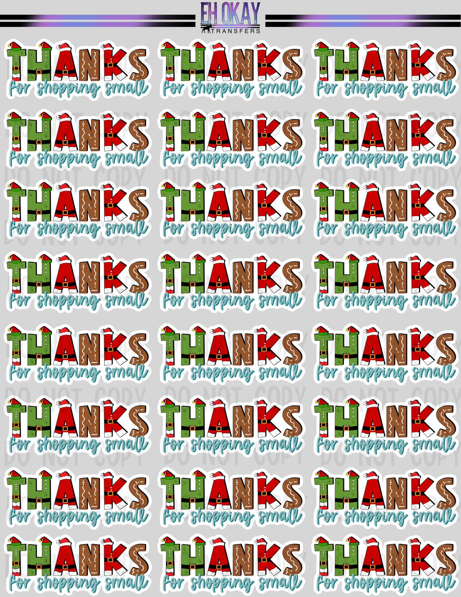 Thanks - Vinyl sticker sheet – Eh Okay Transfers