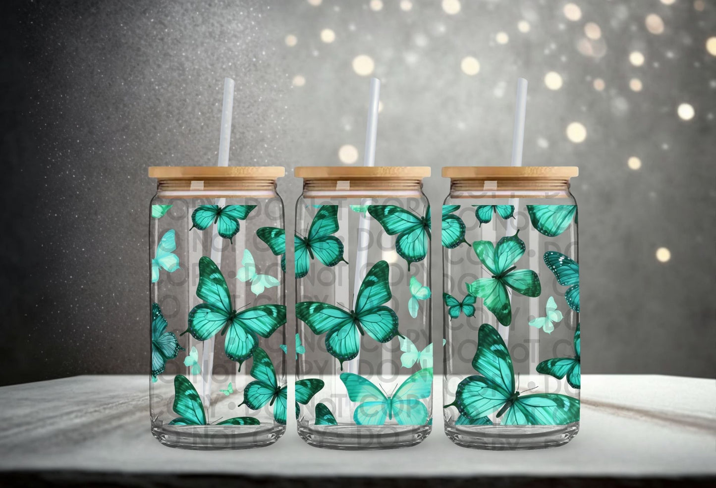 Teal Butterflies Wrap 16oz - UV DTF