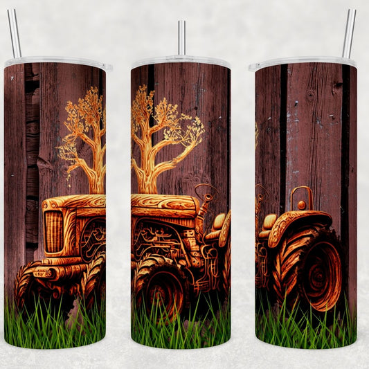Wood Tractor- Sublimation 20oz Skinny Straight Wrap