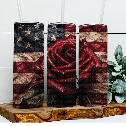 Flag & Rose - Sublimation 20oz Tapered or Straight Wrap