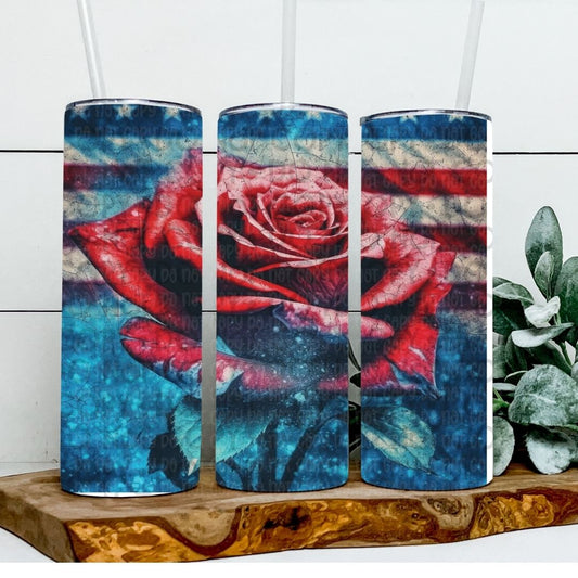 Flag & Rose - Sublimation 20oz Tapered or Straight Wrap