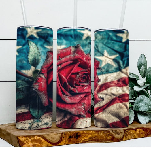 Flag & Rose - Sublimation 20oz Tapered or Straight Wrap