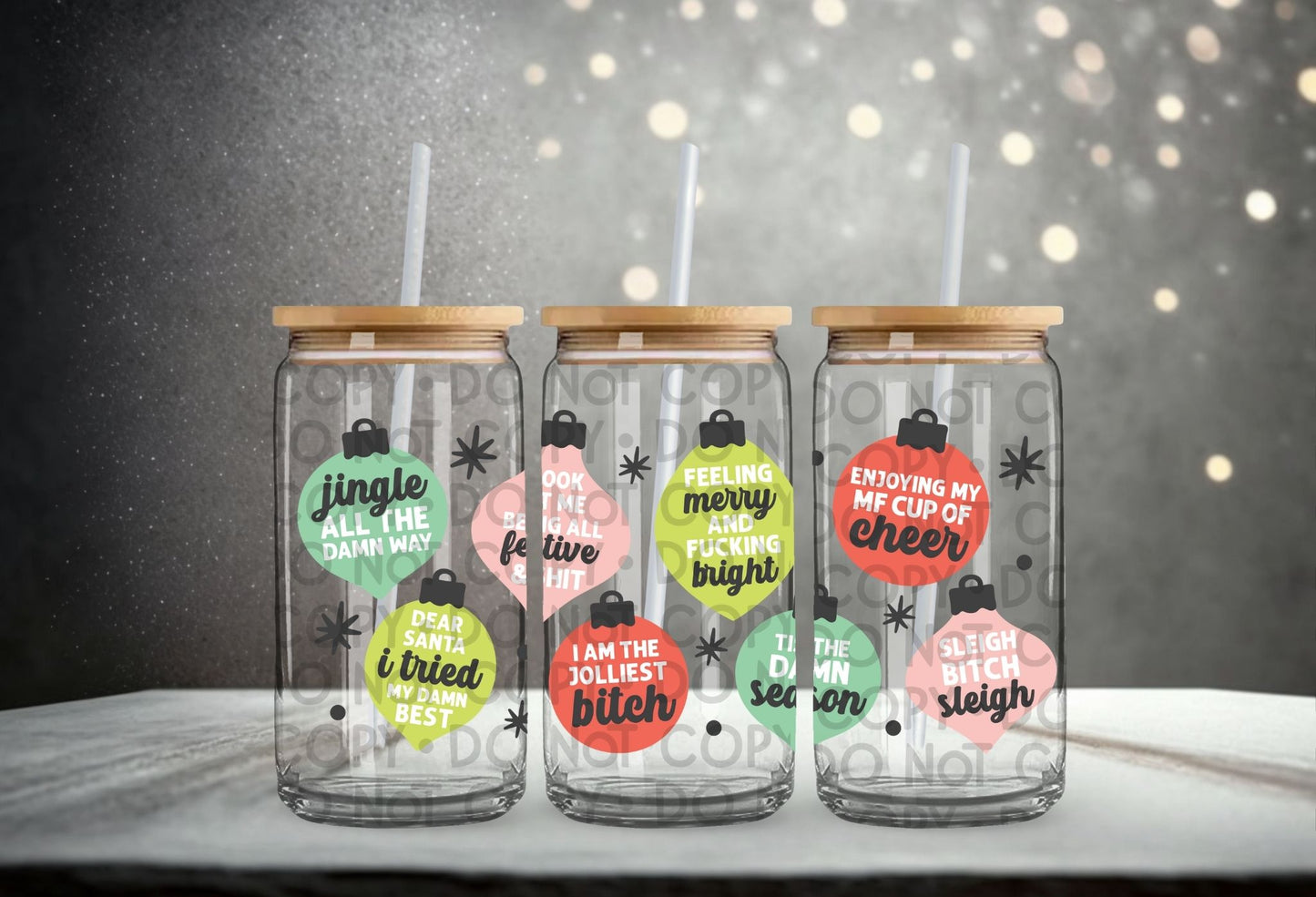 Christmas Bulb Affirmations Wrap 16oz - UV DTF