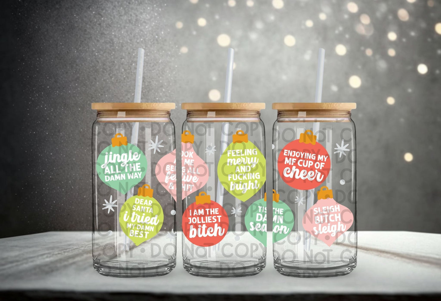 Christmas Bulb Affirmations Wrap 16oz - UV DTF