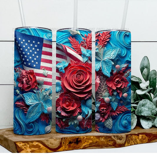 Floral Flag - Sublimation 20oz Skinny Straight Wrap