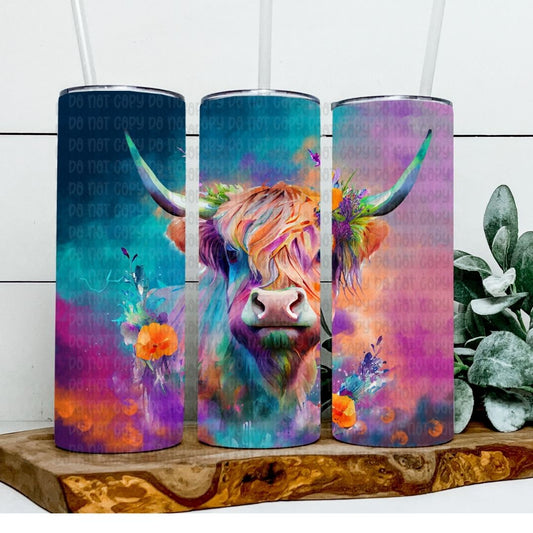 Watercolor Cow - Sublimation 20oz Skinny Straight Wrap