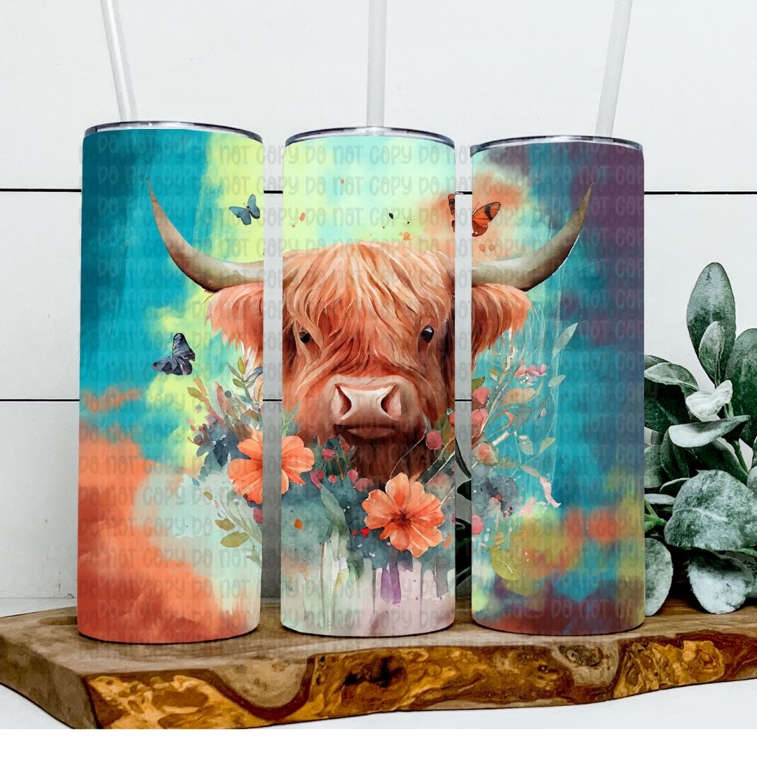 Watercolor Cow - Sublimation 20oz Skinny Straight Wrap