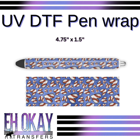 Baseball Hearts Pen Wrap - UV DTF