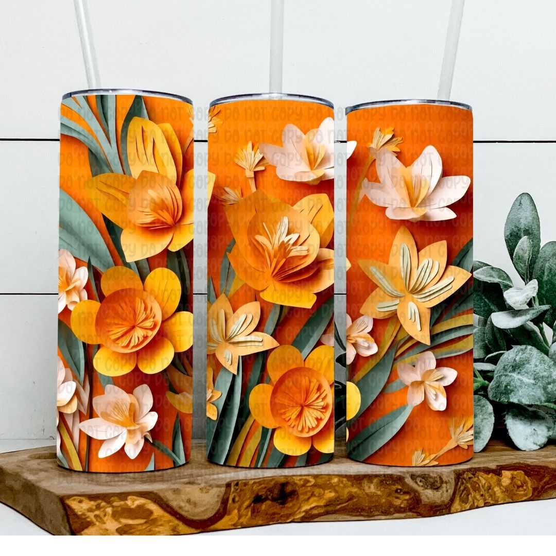 Orange Flowers - Sublimation 20oz Skinny Straight Wrap