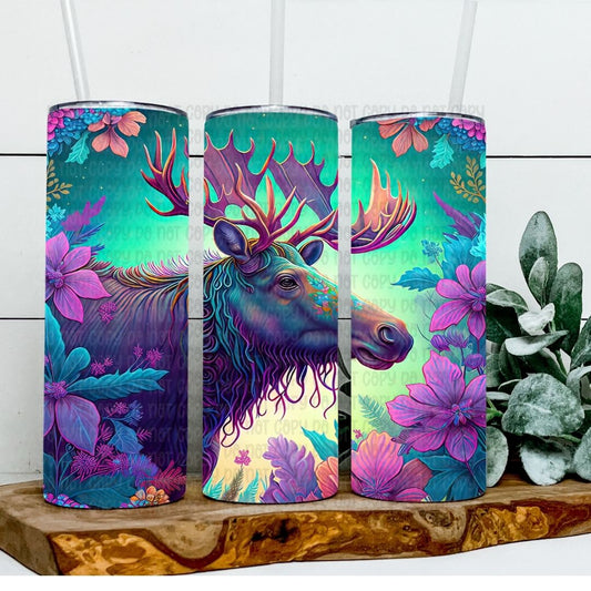 Floral Moose - Sublimation 20oz Skinny Straight Wrap