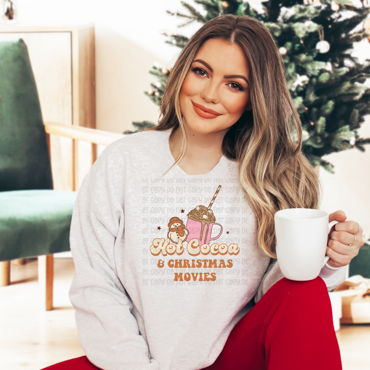 Hot cocoa and Christmas movies distressed - DTF