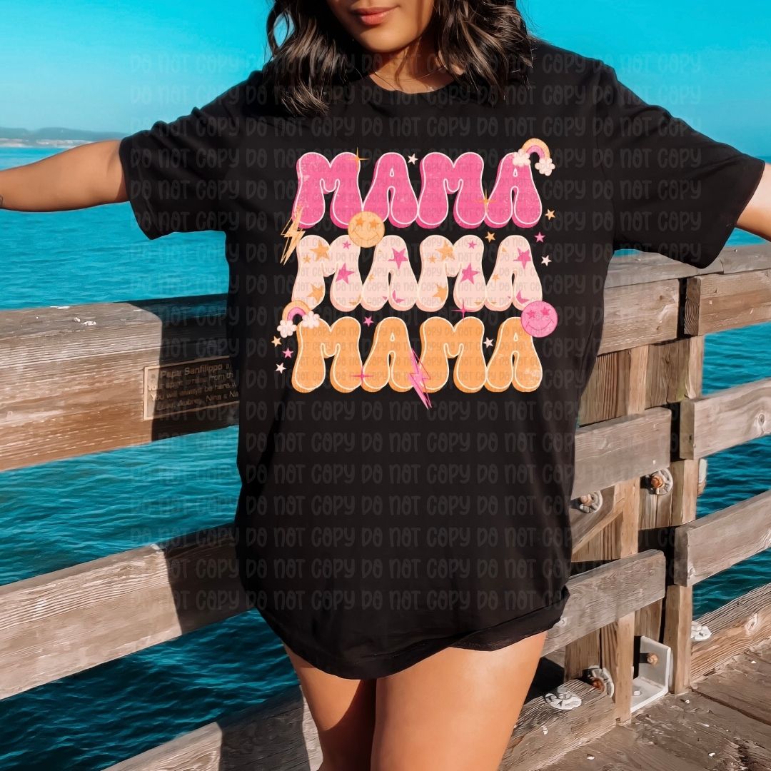 Retro Mama Stacked Pink Distressed - DTF