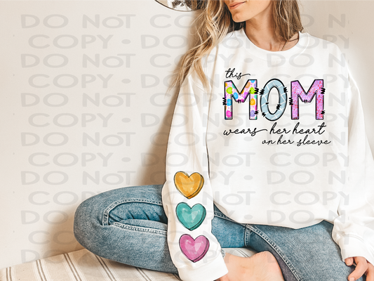 This mom wears her heart on her sleeve - DTF **READ DESCRIPTION**
