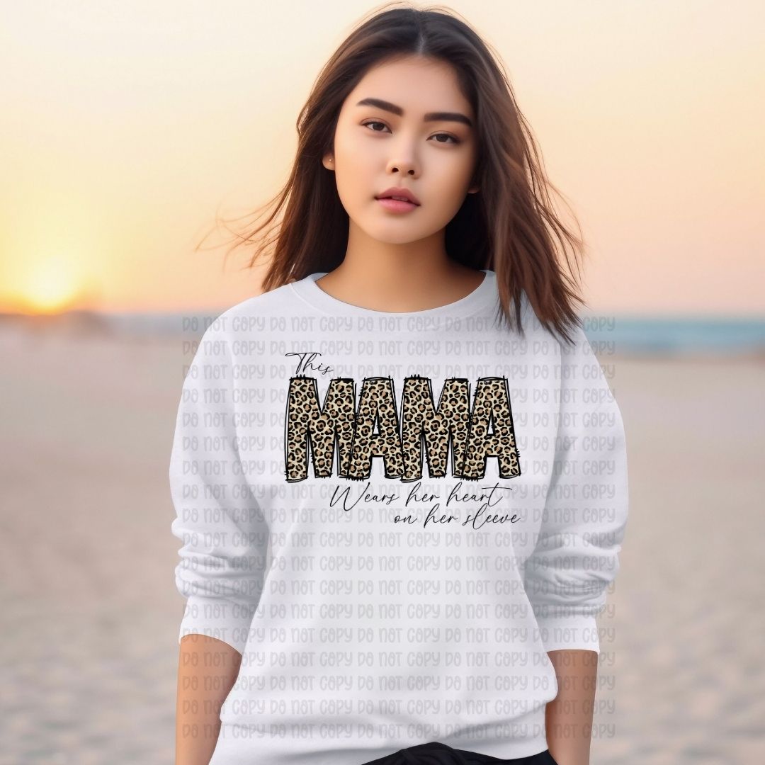 This Mama Wears Her Heart On Her Sleeve Leopard - DTF