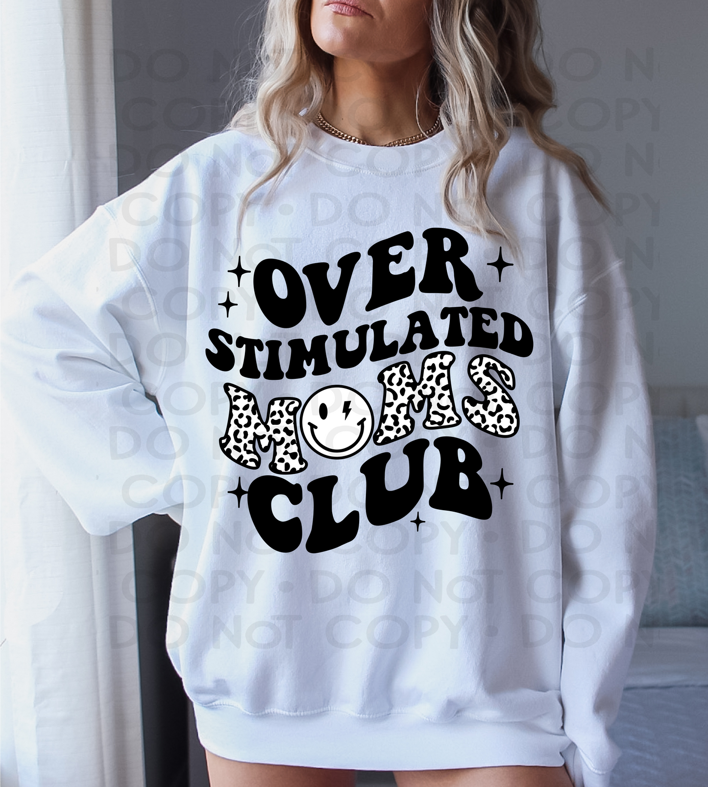 Over stimulated moms club in black - DTF