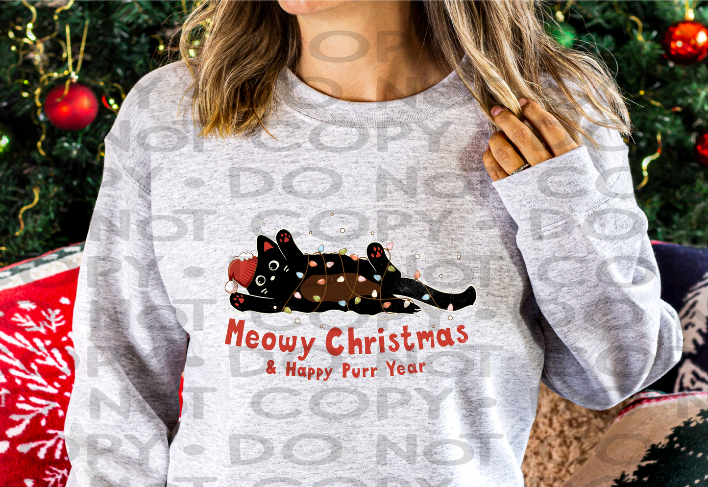 Meowy Christmas Distressed - DTF