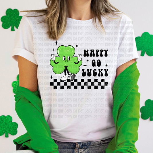 Happy Go Lucky distressed black letters - DTF