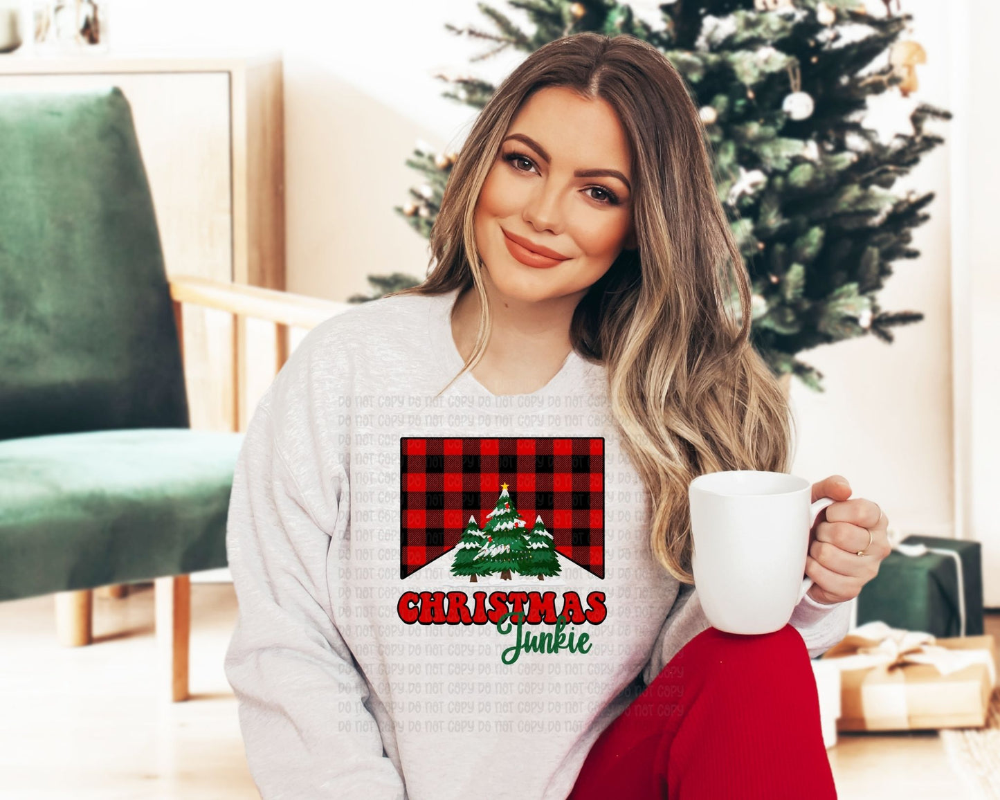 Christmas Junkie buffalo plaid- DTF